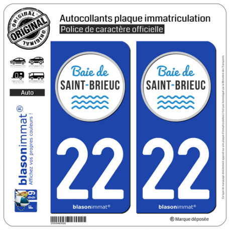 2 Autocollants plaque immatriculation Auto 22 Saint-Brieuc - Tourisme