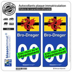 2 Autocollants plaque immatriculation Auto Trégor - Drapeau