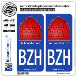 2 Autocollants plaque immatriculation Auto BZH Breizh - Ar bonedoù ruz