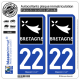 2 Autocollants plaque immatriculation Auto 22 Bretagne - Région