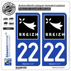 2 Autocollants plaque immatriculation Auto 22 Breizh - Rannvro