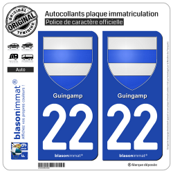 2 Autocollants plaque immatriculation Auto 22 Guingamp - Armoiries