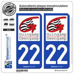2 Autocollants plaque immatriculation Auto 22 Guingamp - Ville