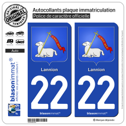 2 Autocollants plaque immatriculation Auto 22 Lannion - Armoiries