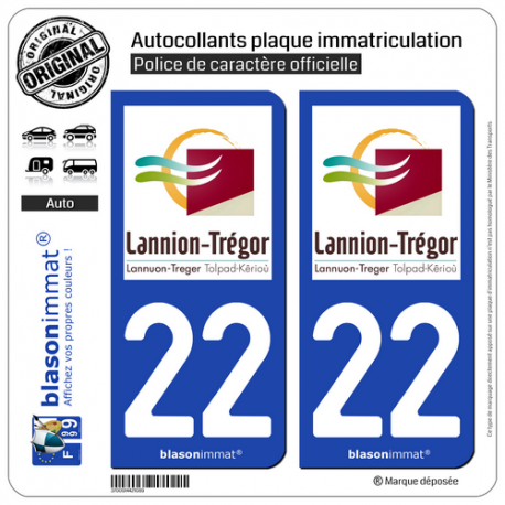 2 Autocollants plaque immatriculation Auto 22 Lannion - Agglo