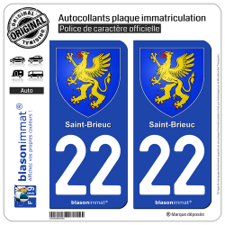 2 Autocollants plaque immatriculation Auto 22 Saint-Brieuc - Armoiries