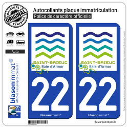 2 Autocollants plaque immatriculation Auto 22 Saint-Brieuc - Agglo