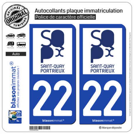2 Autocollants plaque immatriculation Auto 22 Saint-Quay-Portrieux - Ville