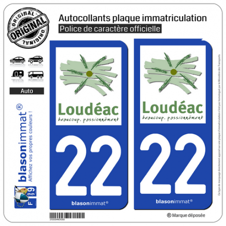 2 Autocollants plaque immatriculation Auto 22 Loudéac - Ville