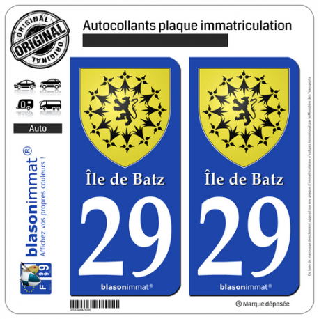 2 Autocollants plaque immatriculation Auto 29 Île de Batz - Armoiries