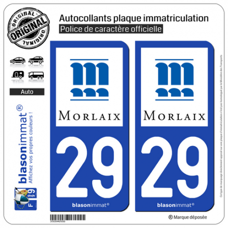 2 Autocollants plaque immatriculation Auto 29 Morlaix - Ville