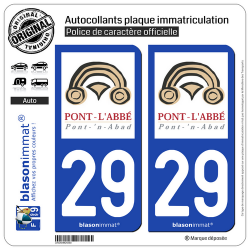 2 Autocollants plaque immatriculation Auto 29 Pont-l'Abbé - Ville