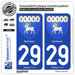 2 Autocollants plaque immatriculation Auto 29 Quimper - Armoiries