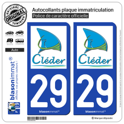 2 Autocollants plaque immatriculation Auto 29 Cléder - Commune
