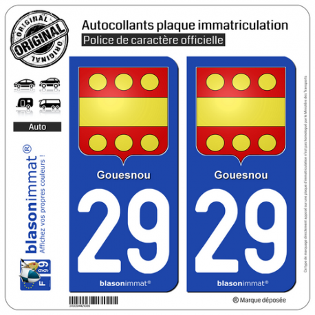 2 Autocollants plaque immatriculation Auto 29 Gouesnou - Armoiries