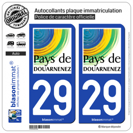 2 Autocollants plaque immatriculation Auto 29 Douarnenez - Tourisme