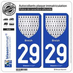2 Autocollants plaque immatriculation Auto 29 Breizh - Armoiries