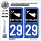 2 Autocollants plaque immatriculation Auto 29 Bretagne - Région