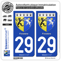 2 Autocollants plaque immatriculation Auto 29 Finistère - Armoiries