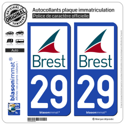 2 Autocollants plaque immatriculation Auto 29 Brest - Ville