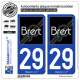 2 Autocollants plaque immatriculation Auto 29 Brest - Agglo