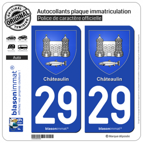 2 Autocollants plaque immatriculation Auto 29 Châteaulin - Armoiries