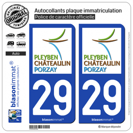 2 Autocollants plaque immatriculation Auto 29 Châteaulin - Agglo
