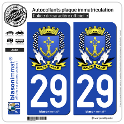 2 Autocollants plaque immatriculation Auto 29 Douarnenez - Armoiries
