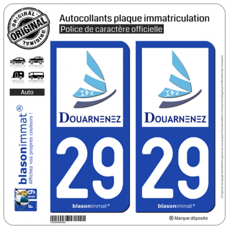 2 Autocollants plaque immatriculation Auto 29 Douarnenez - Ville