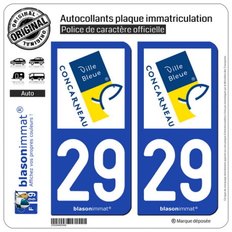 2 Autocollants plaque immatriculation Auto 29 Concarneau - Ville