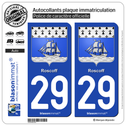 2 Autocollants plaque immatriculation Auto 29 Roscoff - Armoiries
