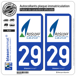 2 Autocollants plaque immatriculation Auto 29 Roscoff - Commune