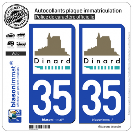 2 Autocollants plaque immatriculation Auto 35 Dinard - Ville
