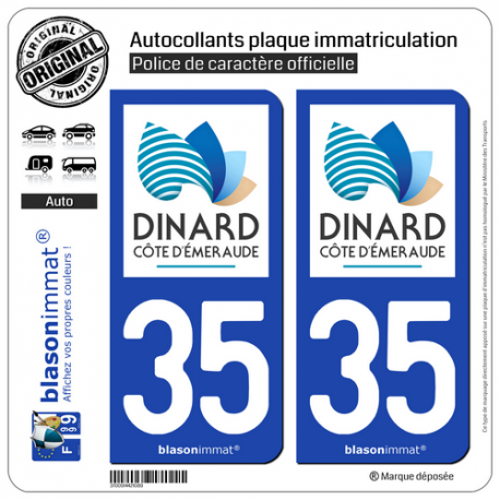 2 Autocollants plaque immatriculation Auto 35 Dinard - Tourisme