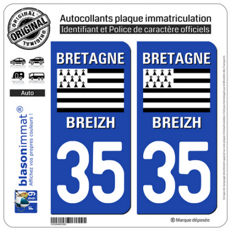 Autocollant plaque immatriculation voiture dpt 35 Ille et Vilaine
