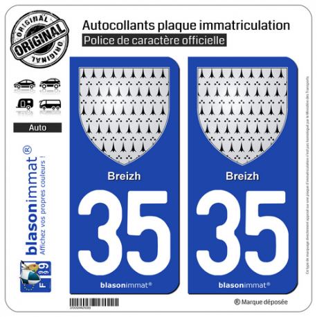 2 Autocollants plaque immatriculation Auto 35 Breizh - Armoiries
