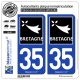 2 Autocollants plaque immatriculation Auto 35 Bretagne - Région
