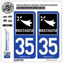 2 Autocollants plaque immatriculation Auto 35 Bretagne - Région