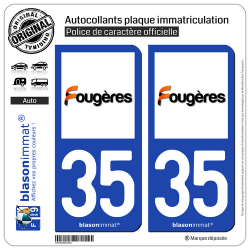 2 Autocollants plaque immatriculation Auto 35 Fougères - Ville
