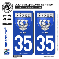 2 Autocollants plaque immatriculation Auto 35 Redon - Armoiries