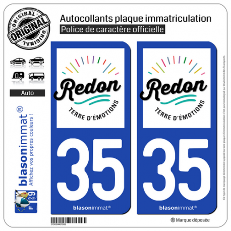 2 Autocollants plaque immatriculation Auto 35 Redon - Ville