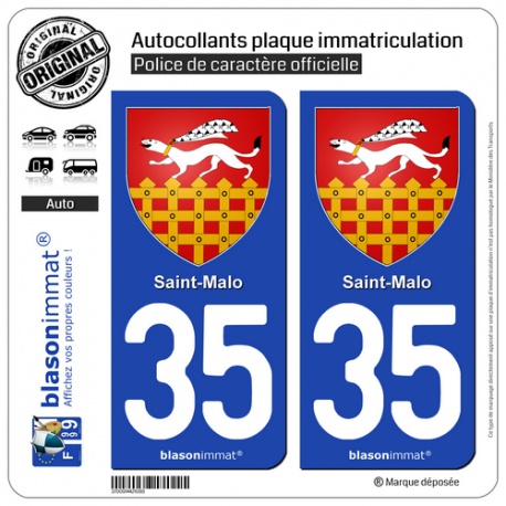 2 Autocollants plaque immatriculation Auto 35 Saint-Malo - Armoiries