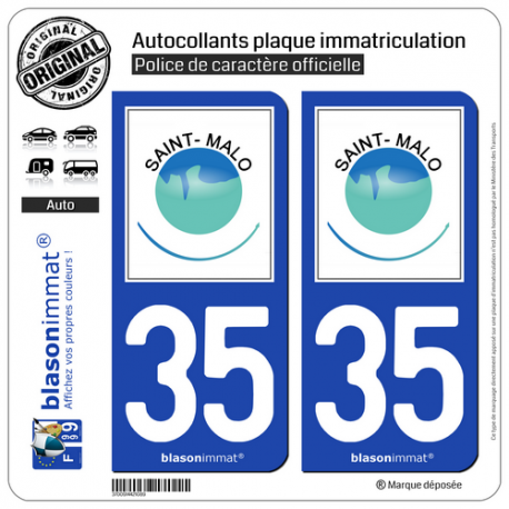 2 Autocollants plaque immatriculation Auto 35 Saint-Malo - Agglo