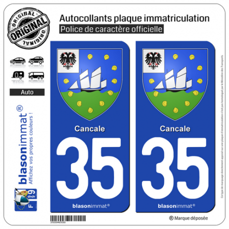 2 Autocollants plaque immatriculation Auto 35 Cancale - Armoiries