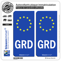 2 Autocollants plaque immatriculation Auto GRD Groland - Identifiant Européen