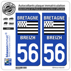 2 Autocollants plaque immatriculation Auto 56 Bretagne - LogoType