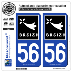 2 Autocollants plaque immatriculation Auto 56 Breizh - Rannvro