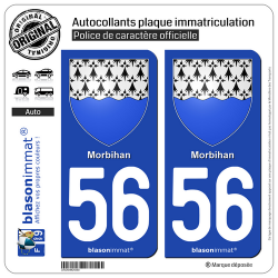 2 Autocollants plaque immatriculation Auto 56 Morbihan - Armoiries