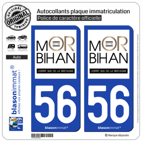 2 Autocollants plaque immatriculation Auto 56 Morbihan - Tourisme