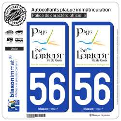 2 Autocollants plaque immatriculation Auto 56 Lorient - Tourisme